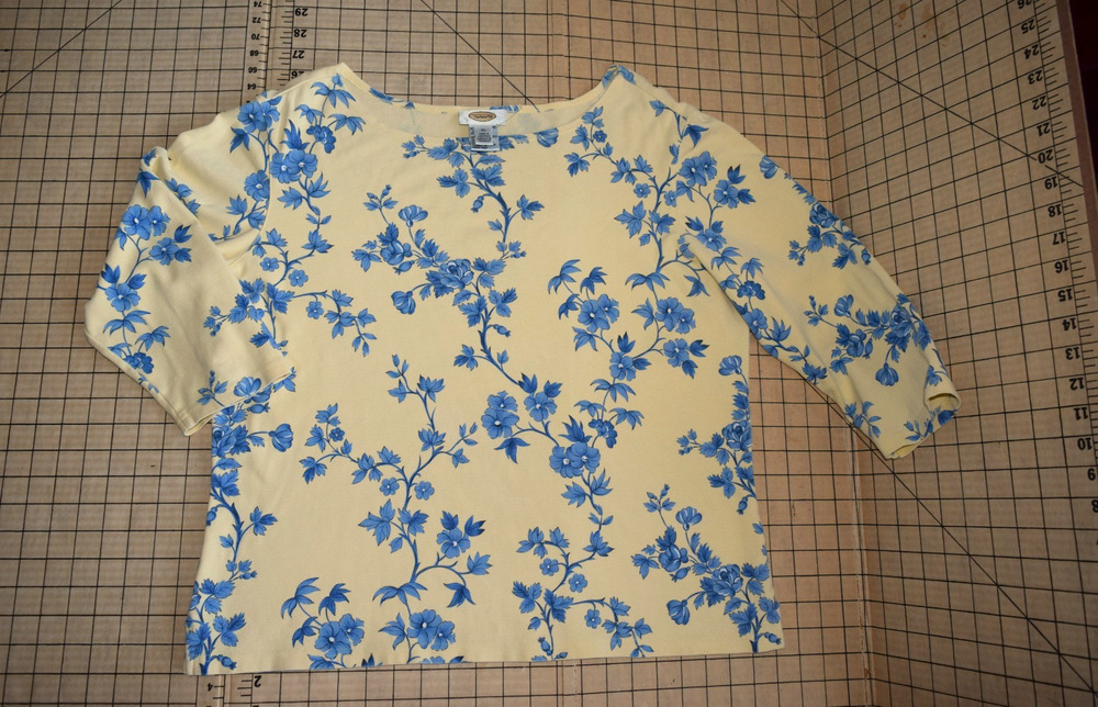 Talbots Womens Blouse XL Ivory Blue Shirt Top 3/4 Sleeve Boho cotton spandex Vtg